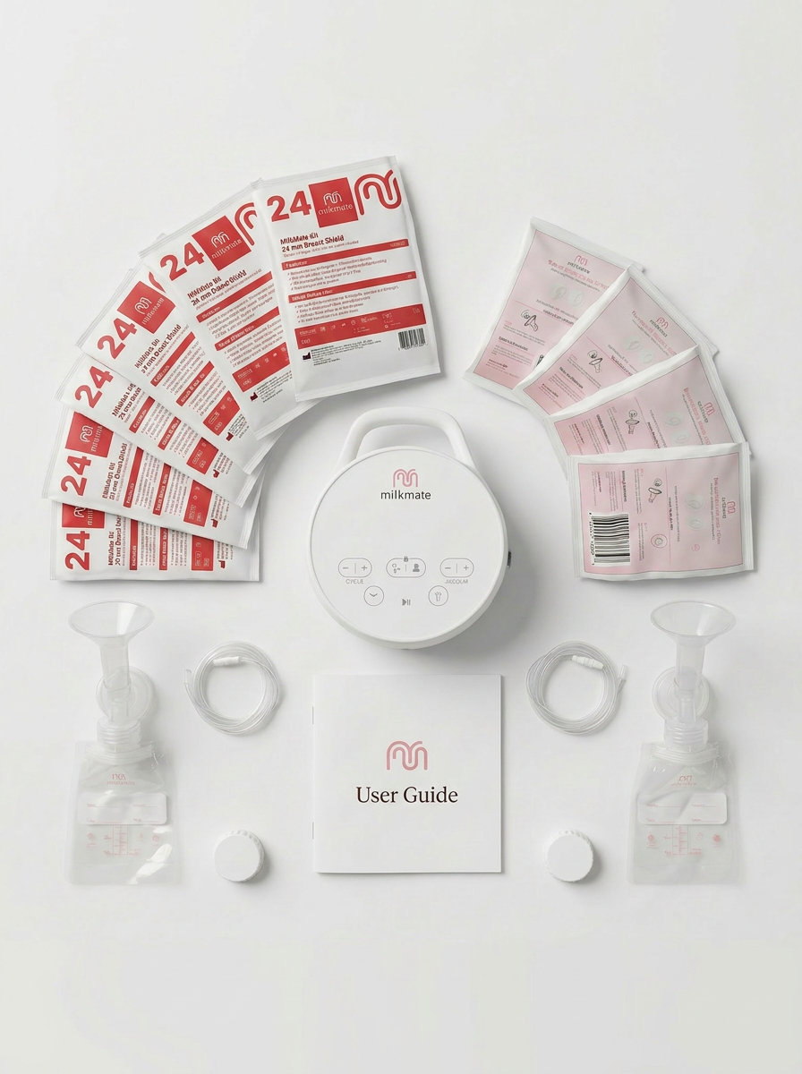 MilkMate Starter Kit — FDA-cleared pump, user guide, inserts, and 24mm breast shield kits